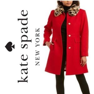 Kate Spade Red Wool Coat leopard collar